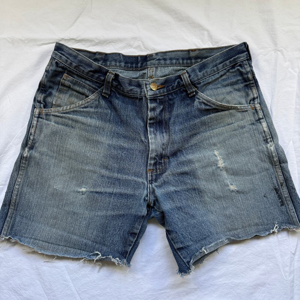 Vintage Round House Denim Cutoff Jean Shorts Distressed w/ Paint Splatters L
